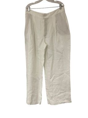 Zara Womens Trousers Pants XL High Waisted White Wide Leg Linen 3736/244 NWT